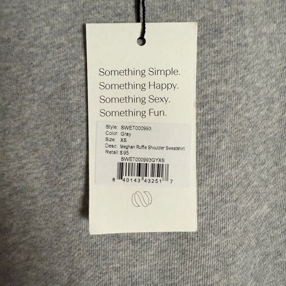 Something Navy Meghan Gray Ruffled Crewneck Terry Pullover Sweatshirt Size XS - Picture 12 of 13